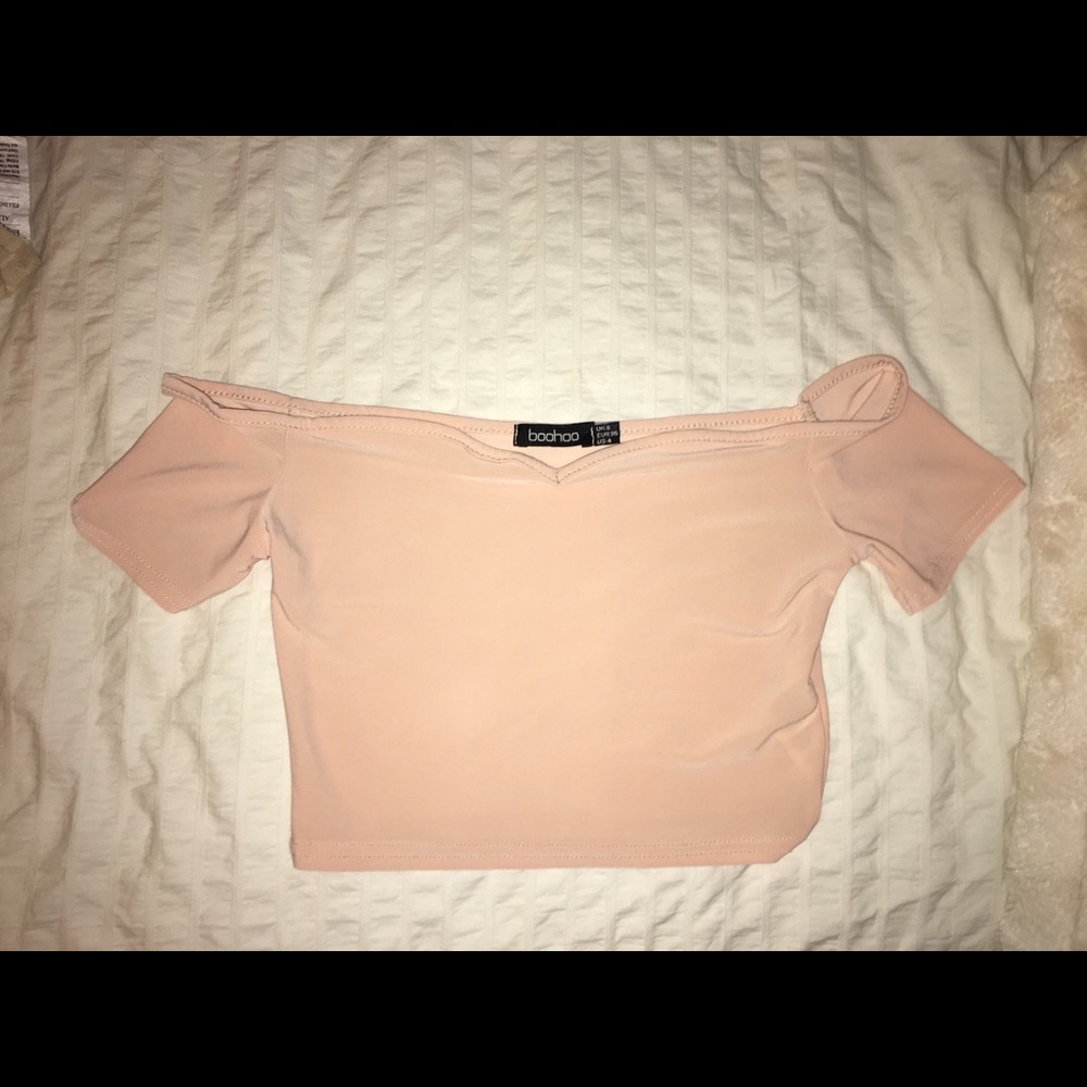 Boohoo Off the shoulder light pink shirt